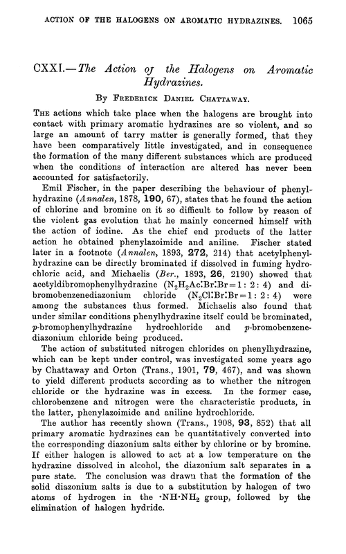 CXXI.—The action of the halogens on aromatic hydrazines