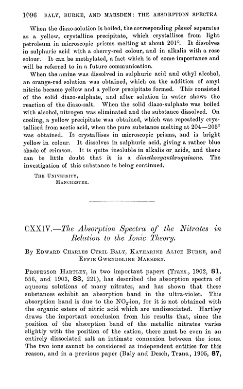 CXXIV.—The absorption spectra of the nitrates in relation to the ionic theory