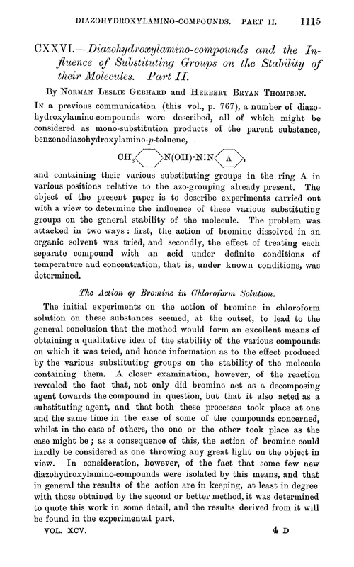CXXVI.—Diazohydroxylamino-compounds and the influence of substituting groups on the stability of their molecules. Part II