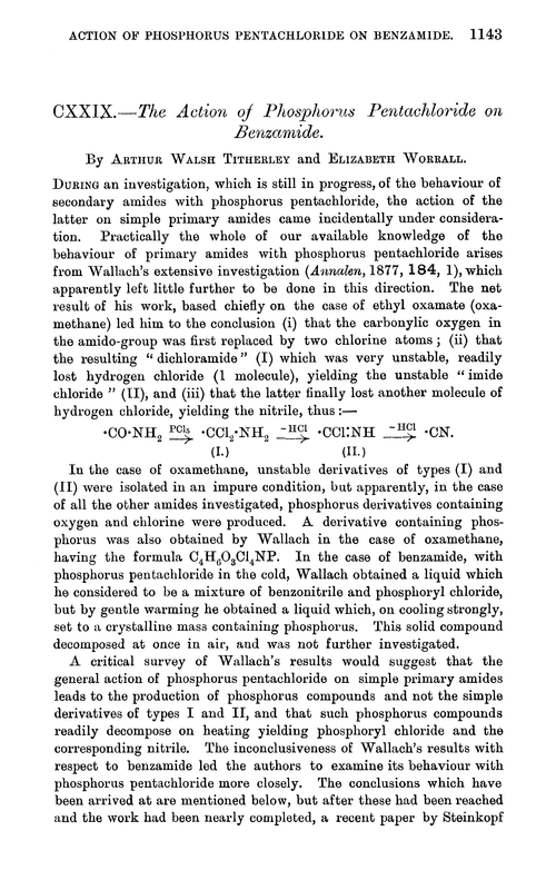 CXXIX.—The action of phosphorus pentachloride on benzamide
