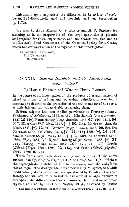 CXXXII.—Sodium sulphite and its equilibrium with water