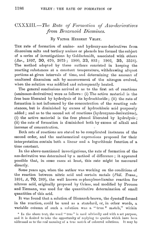 CXXXIII.—The rate of formation of azo-derivatives from benzenoid diamines