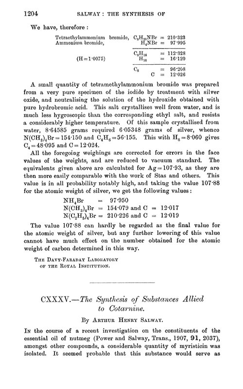 CXXXV.—The synthesis of substances allied to cotarnine