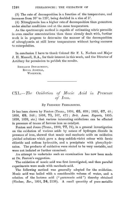 CXL.—The oxidation of mucic acid in presence of iron