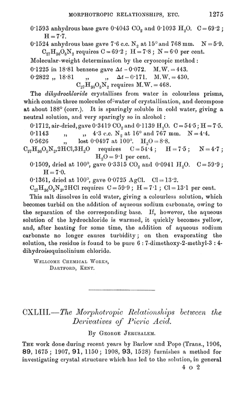 CXLIII.—The morphotropic relationships between the derivatives of picric acid