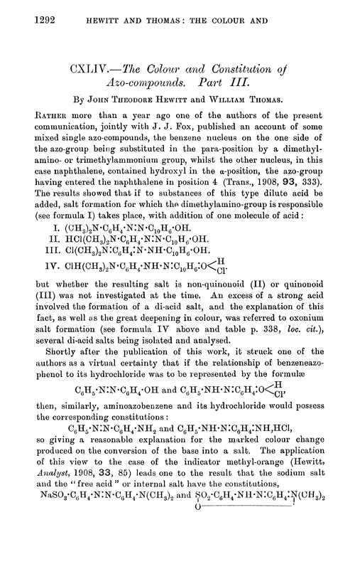 CXLIV.—The colour and constitution of azo-compounds. Part III