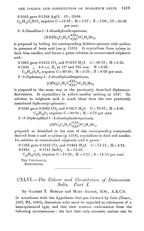CXLVI.—The colour and constitution of diazonium salts. Part I