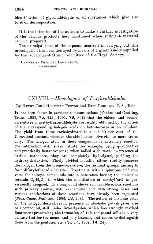 CXLVIII.—Homologues of furfuraldehyde