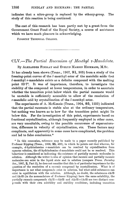 CLV.—The partial racemism of menthyl r-mandelate