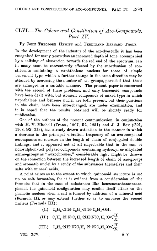CLVI.—The colour and constitution of azo-compounds. Part IV