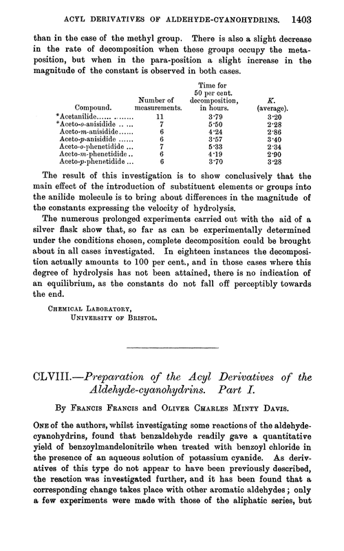 CLVIII.—Preparation of the acyl derivatives of the aldehyde-cyanohydrins. Part I