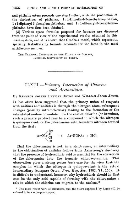 CLXIII.—Primary interaction of chlorine and acetanilides