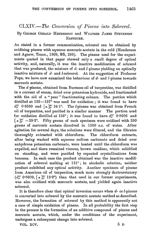 CLXIV.—The conversion of pinene into sobrerol