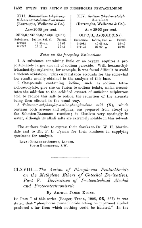CLXVIII.—The action of phosphorus pentachloride on the methylene ethers of catechol derivatives. Part V. Derivatives of protocatechuyl alcohol and protocatechuonitrile