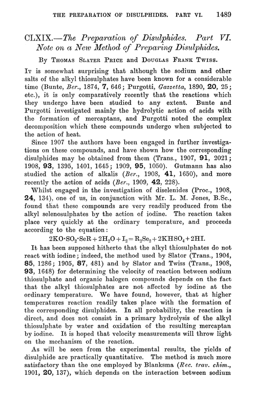 CLXIX.—The preparation of disulphides. Part VI. Note on a new method of preparing disulphides