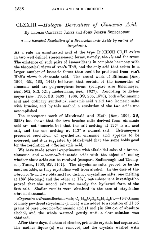 CLXXIII.—Halogen derivatives of cinnamic acid