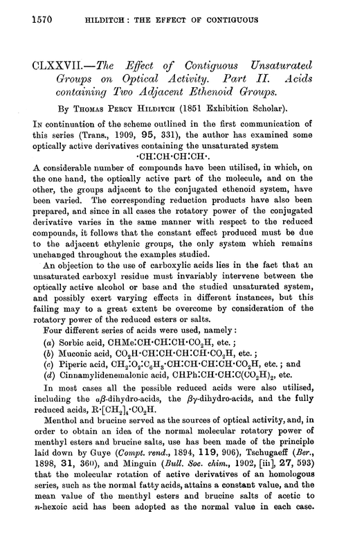 CLXXVII.—The effect of contiguous unsaturated groups on optical activity. Part II. Acids containing two adjacent ethenoid groups