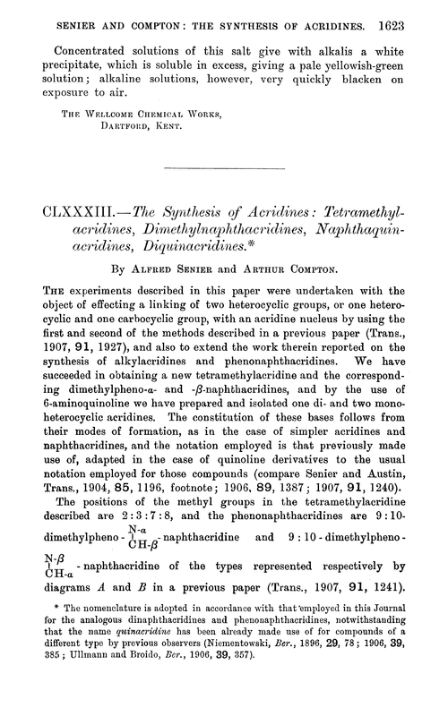 CLXXXIII.—The synthesis of acridines: tetramethylacridines, dimethylnaphthacridines, naphthaquinacridines, diquinacridines