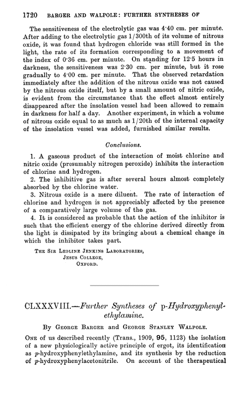 CLXXXVIII.—Further syntheses of p-hydroxyphenylethylamine