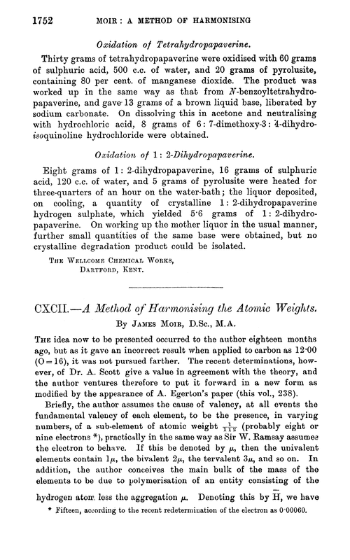CXCII.—A method of harmonising the atomic weights