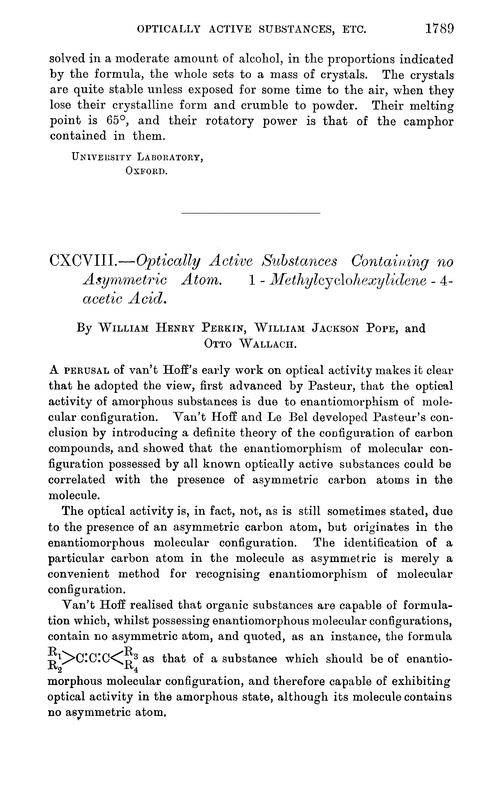 CXCVIII.—Optically active substances containing no asymmetric atom. 1-Methylcyclohexylidene -4-acetic acid