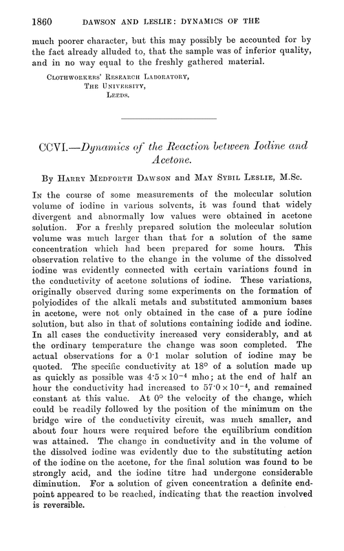 CCVI.—Dynamics of the reaction between iodine and acetone