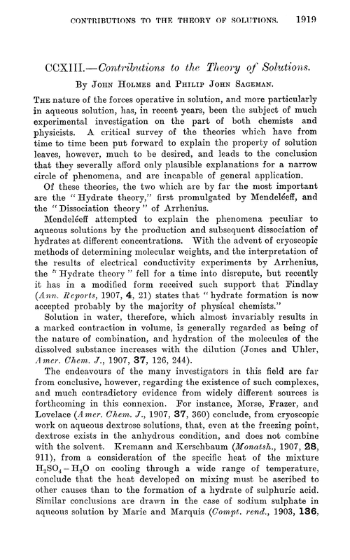CCXIII.—Contributions to the theory of solutions