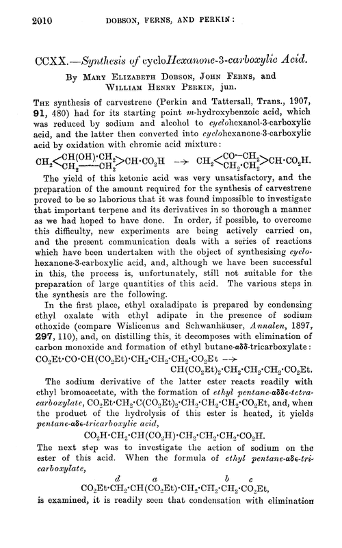 CCXX.—Synthesis of cyclohexanone-3-carboxylic acid