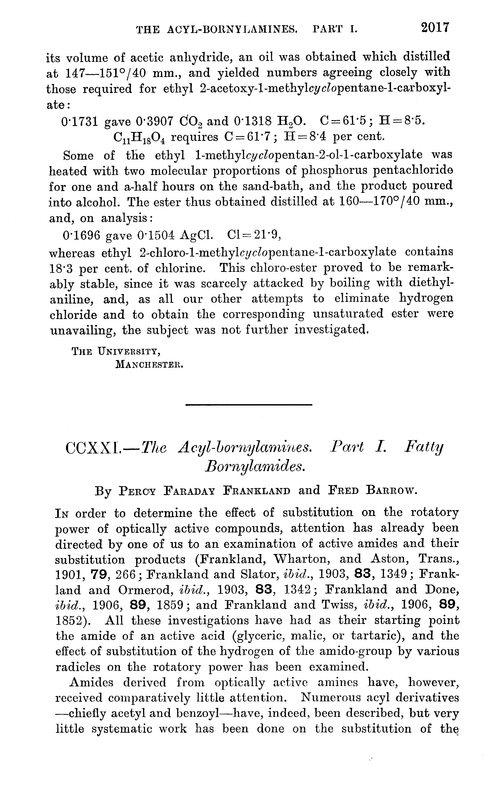 CCXXI.—The acyl-bornylamines. Part I. Fatty bornylamides