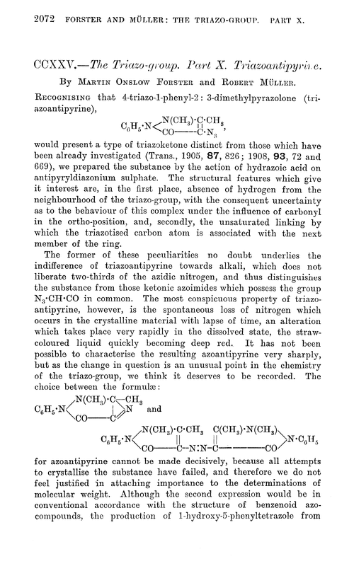 CCXXV.—The triazo-group. Part X. Triazoantipyrine