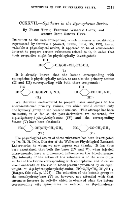 CCXXVII.—Syntheses in the epinephrine series