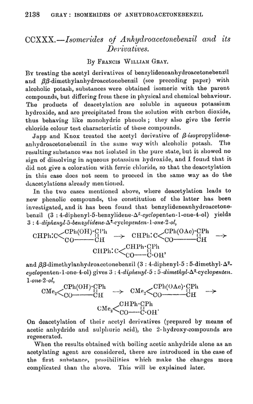 CCXXX.—Isomerides of anhydroacetonebenzil and its derivatives