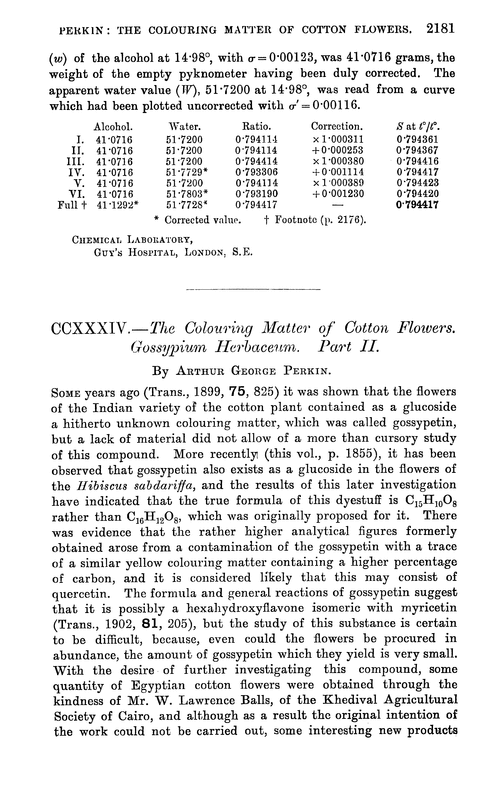 CCXXXIV.—The colouring matter of cotton flowers. Gossypium herbaceum. Part II