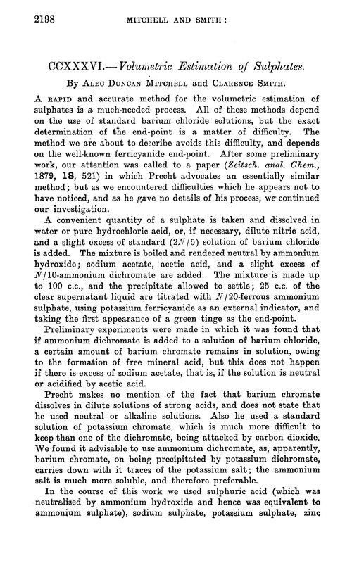 CCXXXVI.—Volumetric estimation of sulphates
