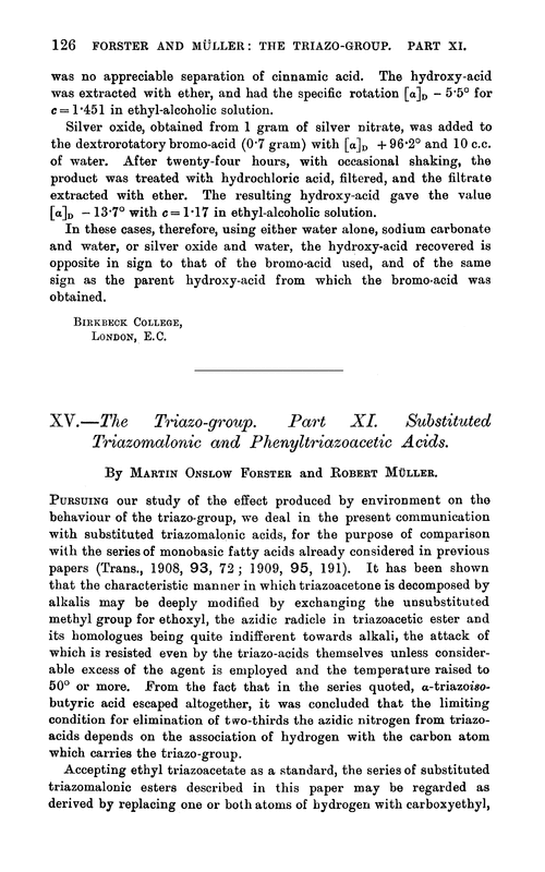 XV.—The triazo-group. Part XI. Substituted triazomalonic and phenyltriazoacetic acids
