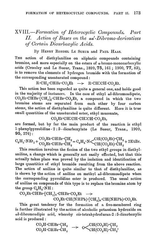XVIII.—Formation of heterocyclic compounds. Part II. Action of bases on the αα′-dibromo-derivatives of certain dicarboxylic acids