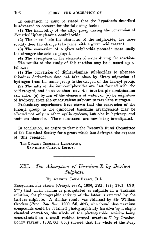 XXI.—The adsorption of uranium-X by barium sulphate