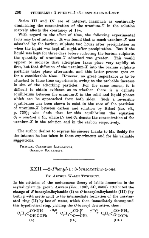 XXII.—2-Phenyl-1 : 3-benzoxazine-4-one