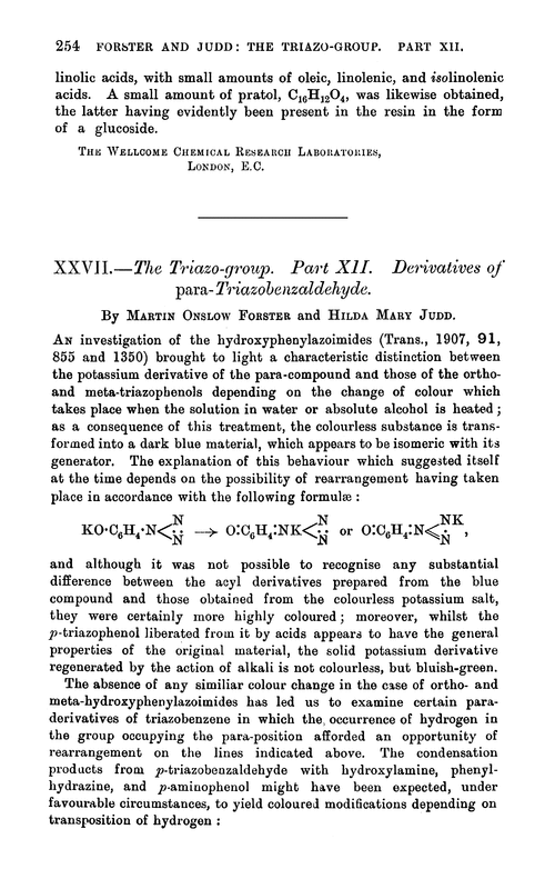 XXVII.—The triazo-group. Part XII. Derivatives of para-triazobenzaldehyde