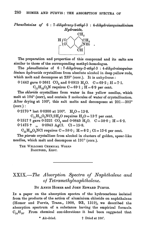 XXIX.—The absorption spectra of naphthalene and of tetramethylnaphthalene