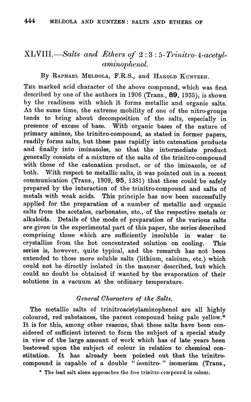 XLVIII.—Salts and ethers of 2 : 3 : 5-trinitro-4-acetylaminophenol