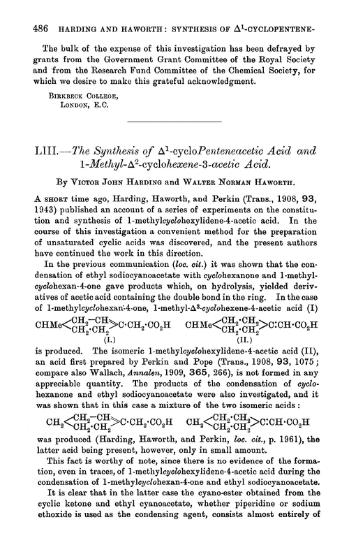 LIII.—The synthesis of Δ1-cyclopenteneacetic acid and 1-methyl-Δ2-cyclohexene-3-acetic acid