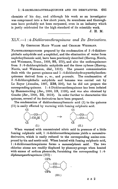 XLV.—1 : 4-Dichloroanthraquinone and its derivatives