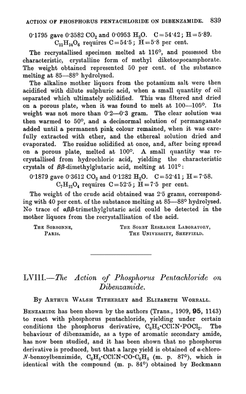 LVIII.—The action of phosphorus pentachloride on dibenzamide