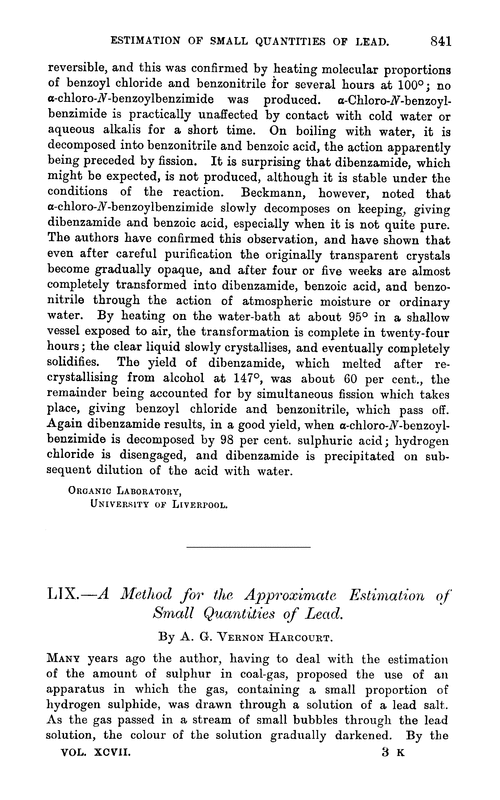 LIX.—A method for the approximate estimation of small quantities of lead