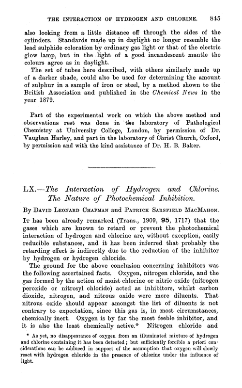 LX.—The interaction of hydrogen and chlorine. The nature of photochemical inhibition
