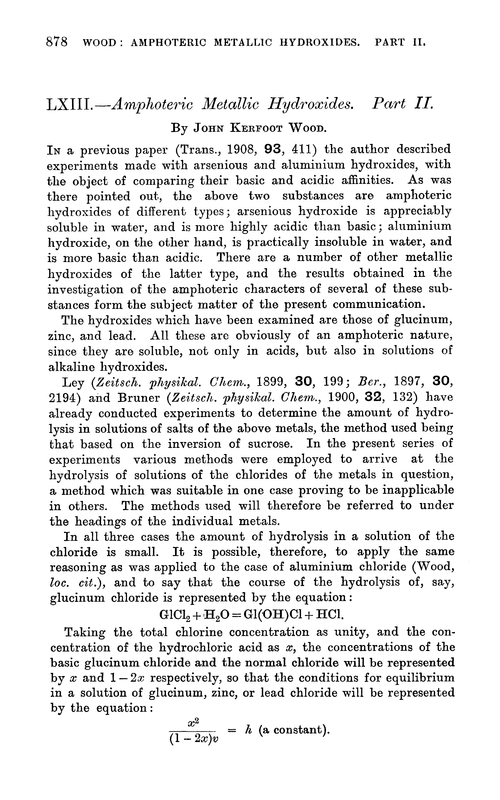 LXIII.—Amphoteric metallic hydroxides. Part II