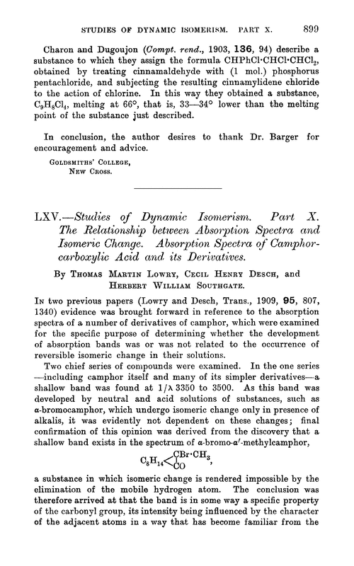 LXV.—Studies of dynamic isomerism. Part X. The relationship between absorption spectra and isomeric change. Absorption spectra of camphorcarboxylic acid and its derivatives