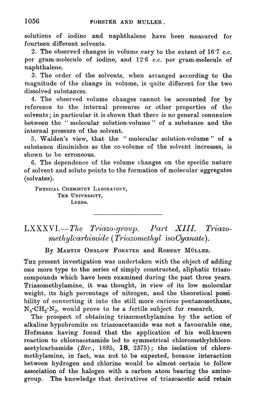 LXXXVI.—The triazo-group. Part XIII. Triazomethylcarbimide (triazomethyl isocyanate)