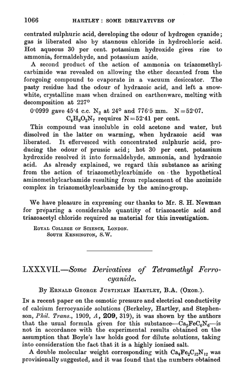 LXXXVII.—Some derivatives of tetramethyl ferrocyanide